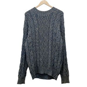 Vintage 1980s Banana Republic Cable Knit Fisherman Sweater Indigo Tan Women’s XL